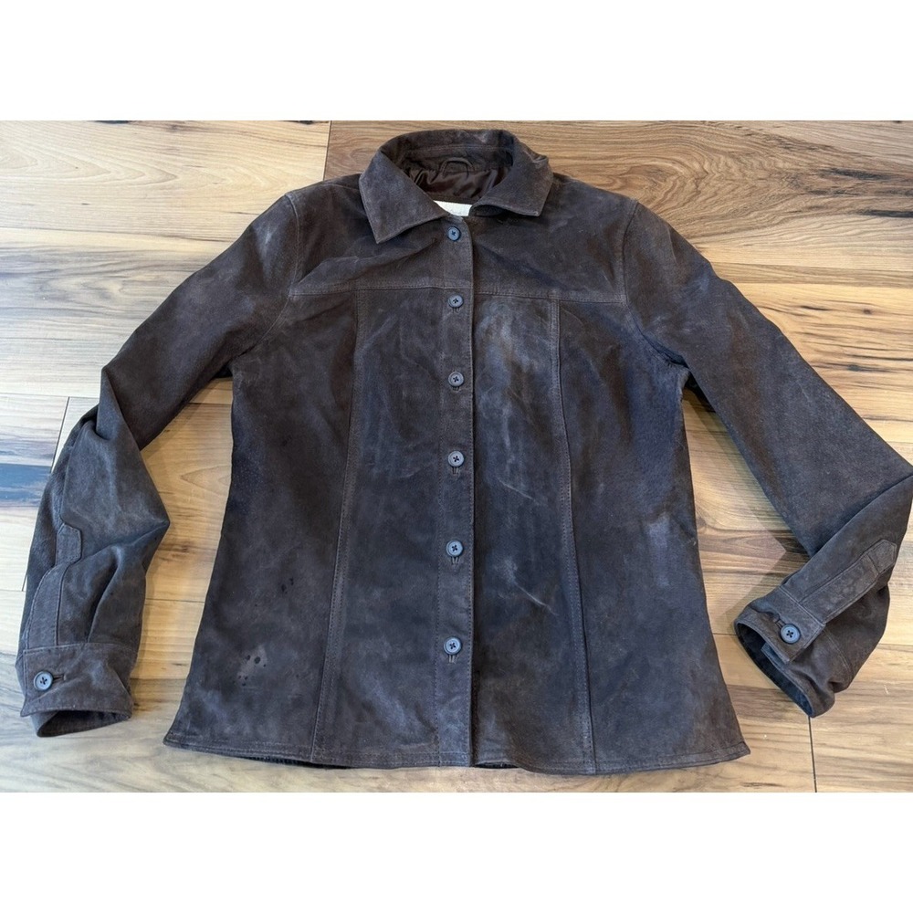 Chocolate Brown Suede Leather Shirt Jacket Womens Small Western Button Front